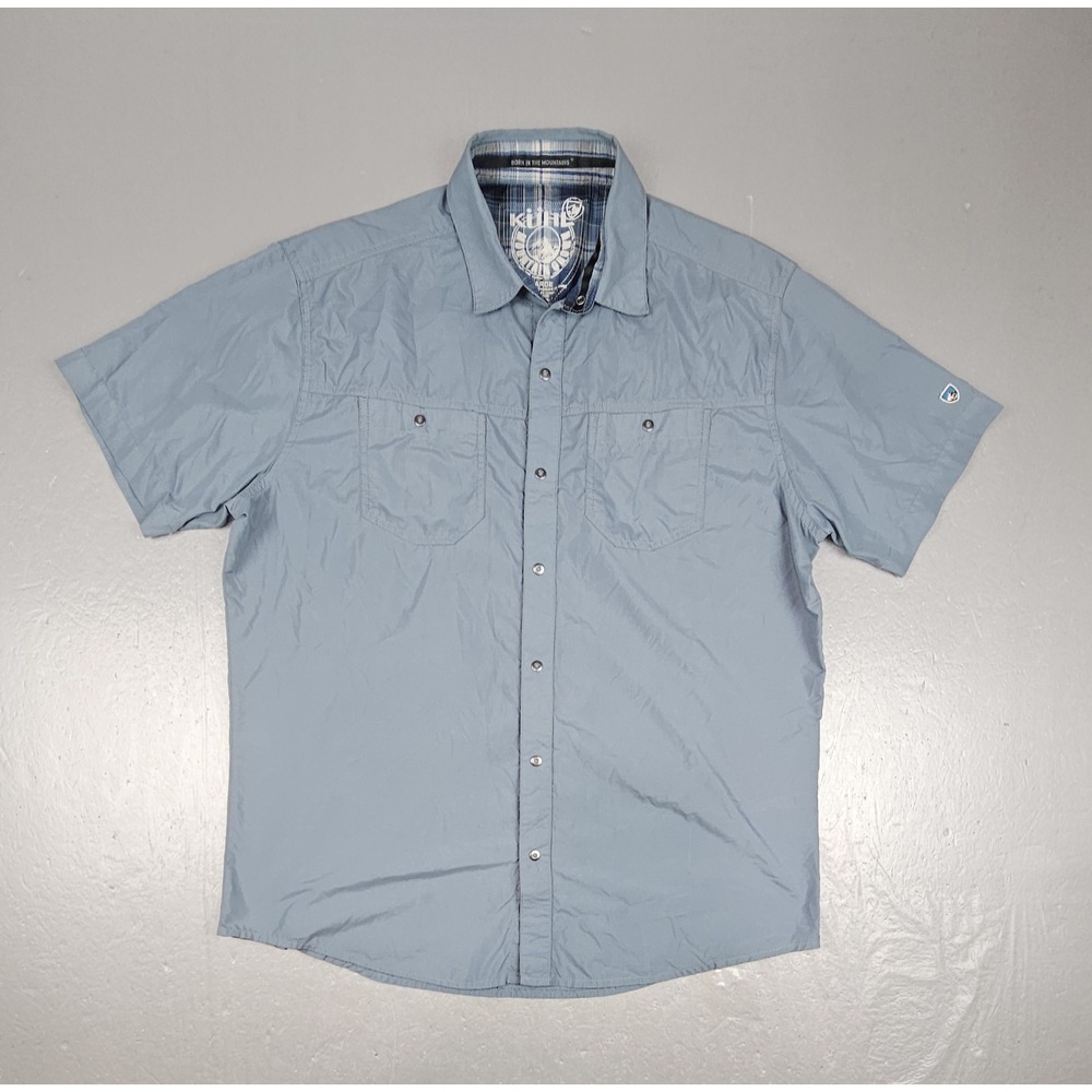 Kuhl Airspeed Button Front Shirt Mens Large Blue Outdoor Hiking Short Sleeve